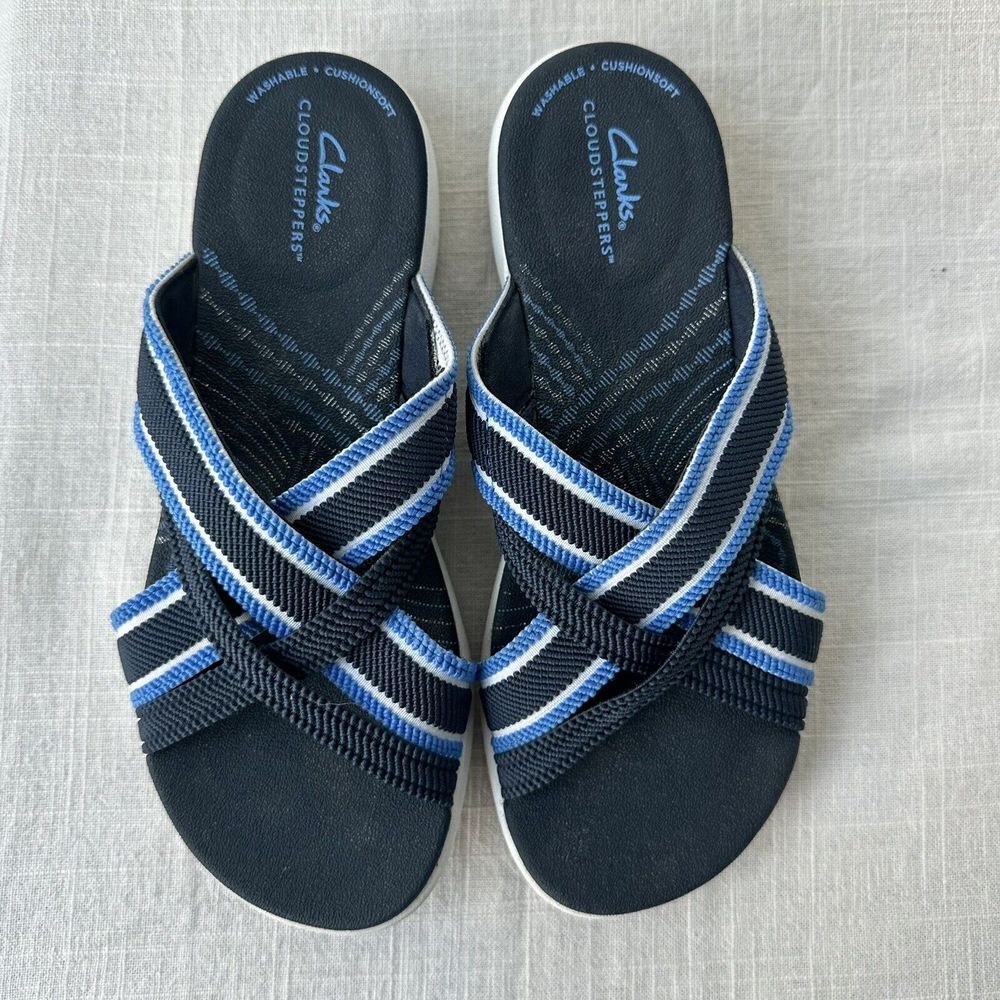Clarks Cloudsteppers Women's Mire Isle Slide Sport Sandals US Size 6 Navy Blue - Picture 4 of 9